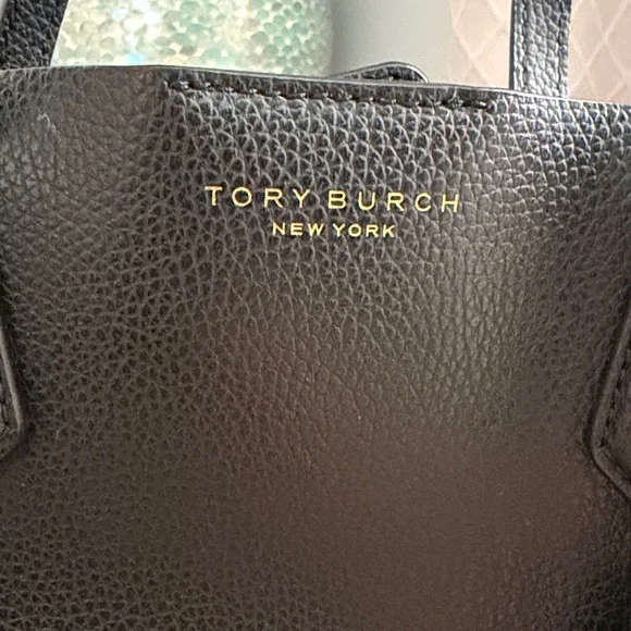Tory Burch Black Leather Satchel with Tan Accent Tag - Picture 2 of 8